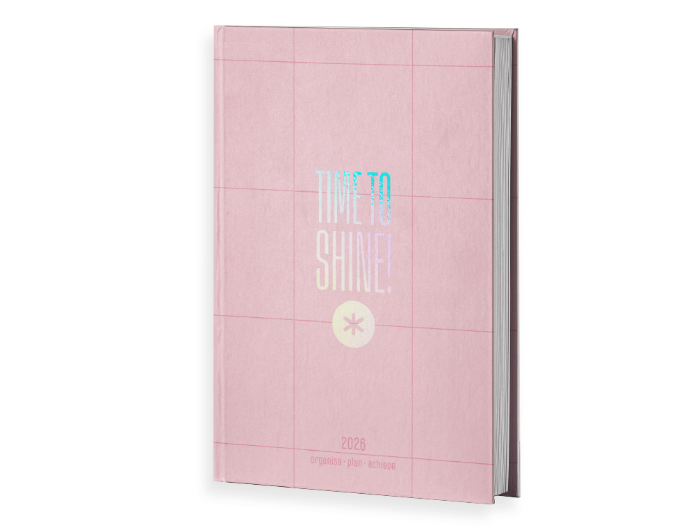 AGENDA ENCADERNADA ANTARTIK TIME TO SHINE A5+ 2026 DIA PAGINA ROSA PAPEL 80 GR FSC