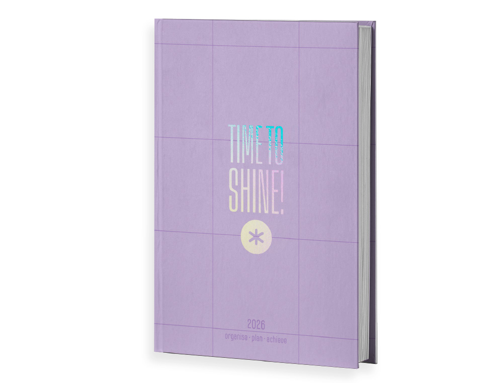 AGENDA ENCADERNADA ANTARTIK TIME TO SHINE A5+ 2026 DIA PAGINA ROXO PAPEL 80 GR FSC