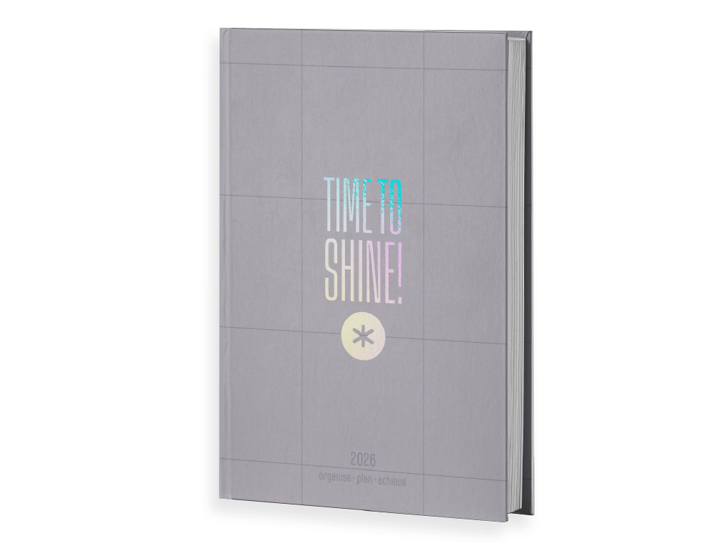 AGENDA ENCADERNADA ANTARTIK TIME TO SHINE A5+ 2026 DIA PAGINA CINZA PAPEL 80 GR FSC
