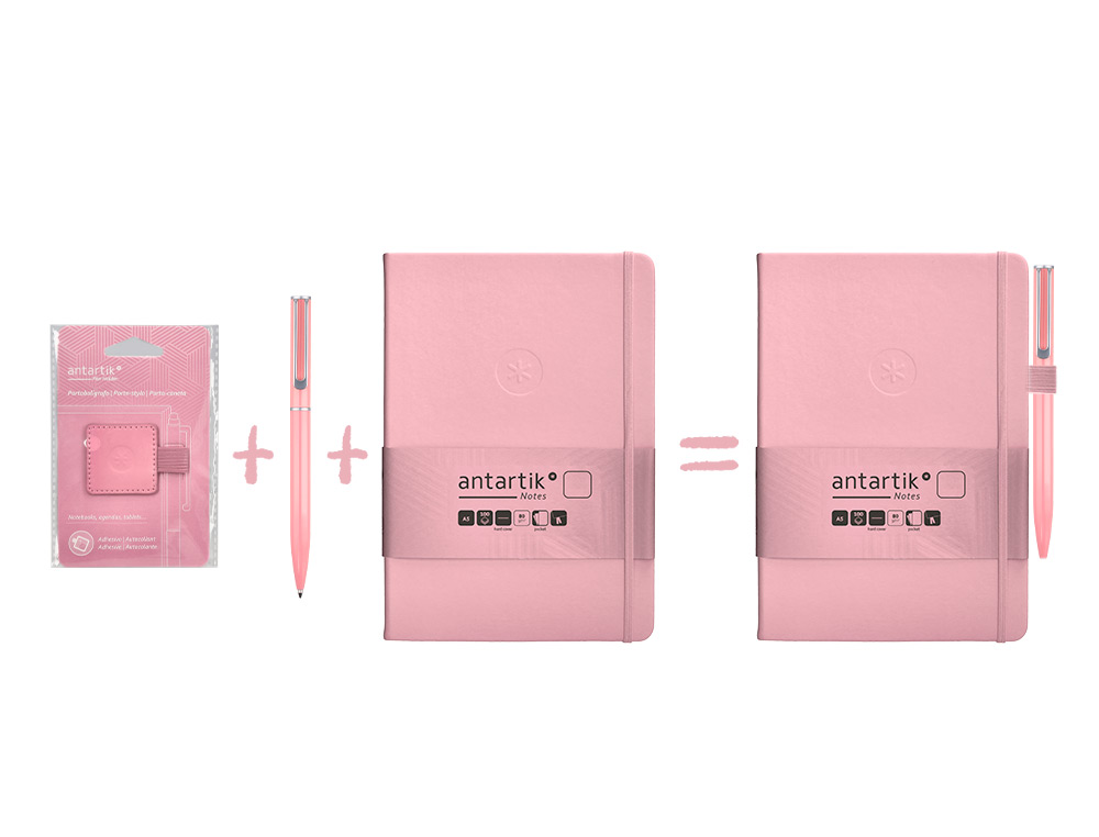 PORTABOLIGRAFO AUTOADHESIVO ANTARTIK PARA CUADERNO NOTE CON ELASTICO HASTA 15 MM GROSOR 80 MM ROSA 40X40 MM