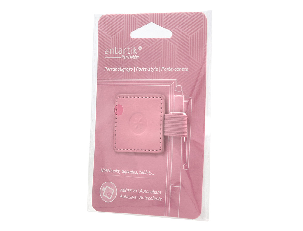 PORTABOLIGRAFO AUTOADHESIVO ANTARTIK PARA CUADERNO NOTE CON ELASTICO HASTA 15 MM GROSOR 80 MM ROSA 40X40 MM