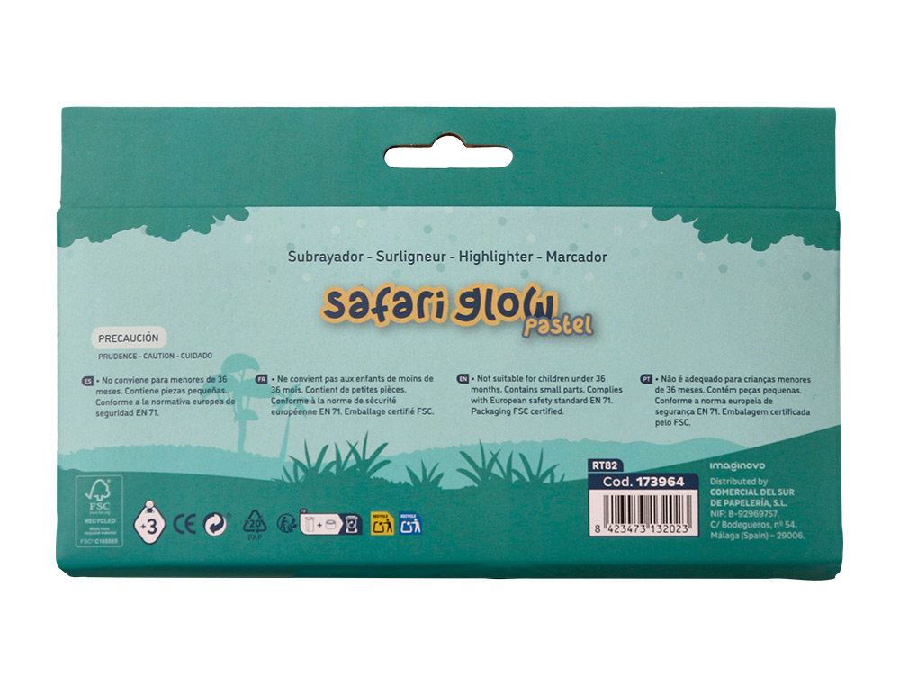 MARCADOR FLUORESCENTE IMAGINOVO SAFARI GLOW PASTEL ANIMAIS CAIXA 6 UNIDADES SORTIDAS