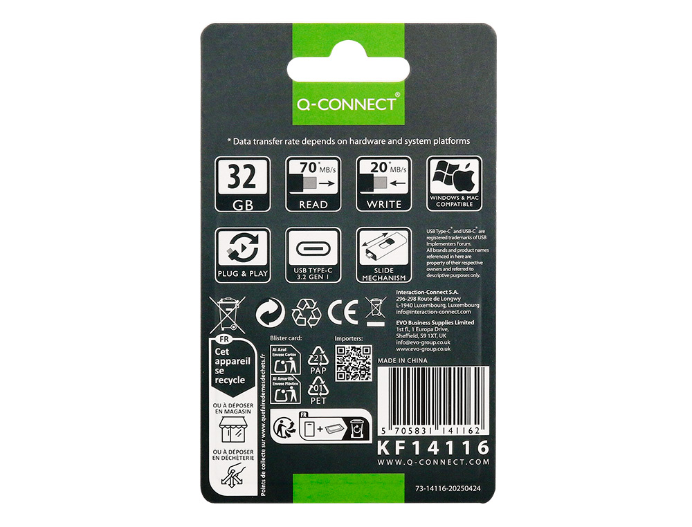 PEN DRIVE USB Q-CONNECT FLASH DRIVE 32 GB 3.2 TIPO C
