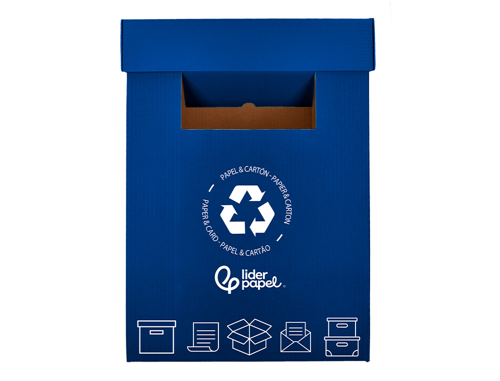 CONTENEDOR PAPELERA RECICLAJE LIDERPAPEL CARTON RECICLADO PARA RESTOS NO RECICLABLES 450X350X650 MM 70 LITROS GRIS