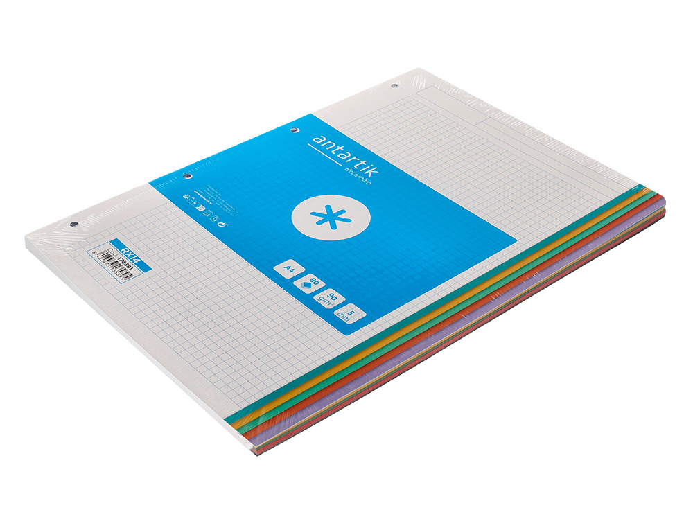 RECARGA A4 ANTARTIK 80 FOLHAS 90 GR QUADRICULA 5 MM 4 FUROS BANDAS DE 5 CORES PASTEL