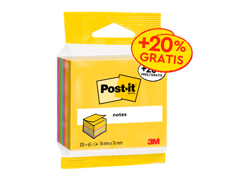 BLOCO DE NOTAS ADESIVAS POST-IT CUBO 76X76 MM EXPOSITOR CHAO DE 96 UNIDADES SORTIDAS 400X400X900 MM