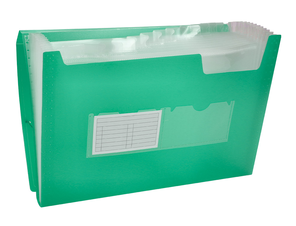 PASTA CLASSIFICADORA COM FOLE LIDERPAPEL DIN A4 TRANSPARENTE 13 DEPARTAMENTOS VERDE