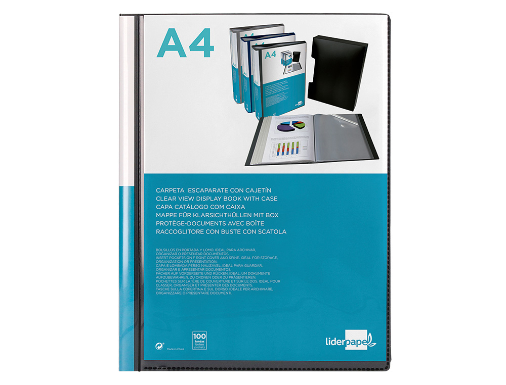 CAPA CATALOGO LIDERPAPEL 100 BOLSAS DIN A4 PRETA COM CAIXA