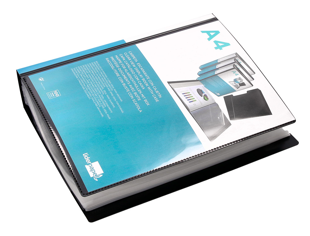 CAPA CATALOGO LIDERPAPEL 100 BOLSAS DIN A4 PRETA COM CAIXA