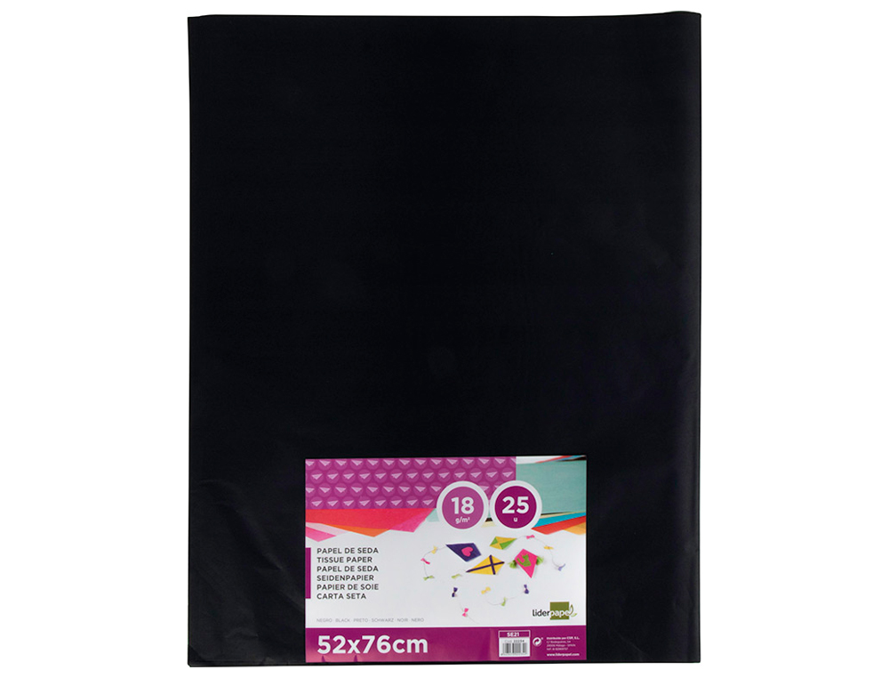 PAPEL SEDA LIDERPAPEL 52 X 76 CM 18 GR PRETO EMBALAGEM DE 25 FOLHAS