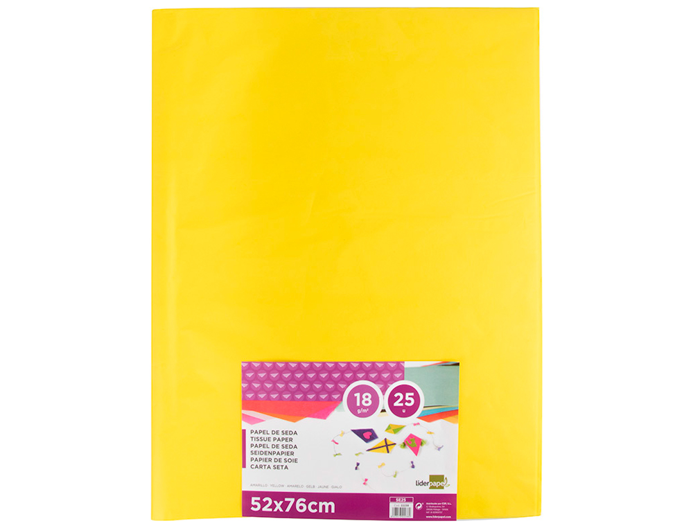PAPEL SEDA LIDERPAPEL 52 X 76 CM 18 GR AMARELO EMBALAGEM DE 25 FOLHAS