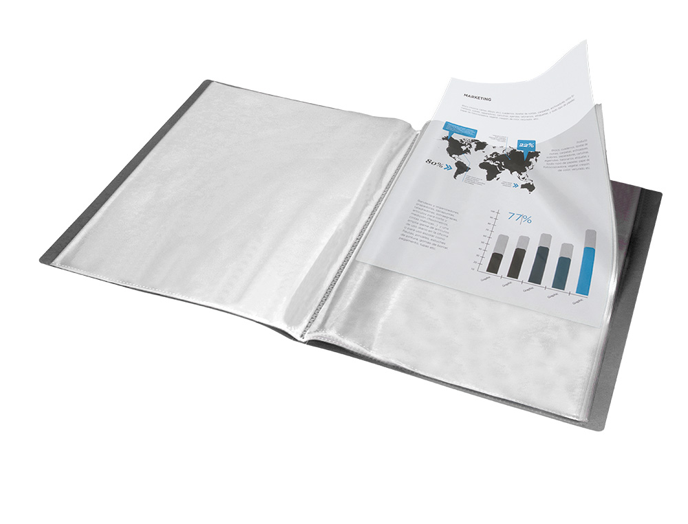 CAPA CATALOGO LIDERPAPEL 40 BOLSAS POLIPROPILENO DIN A4 PRETO OPACO