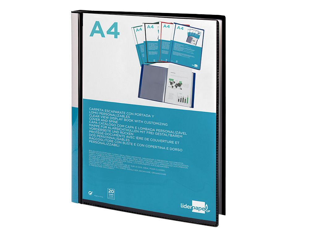 CAPA CATALOGO LIDERPAPEL 20 BOLSAS DIN A4 PRETO