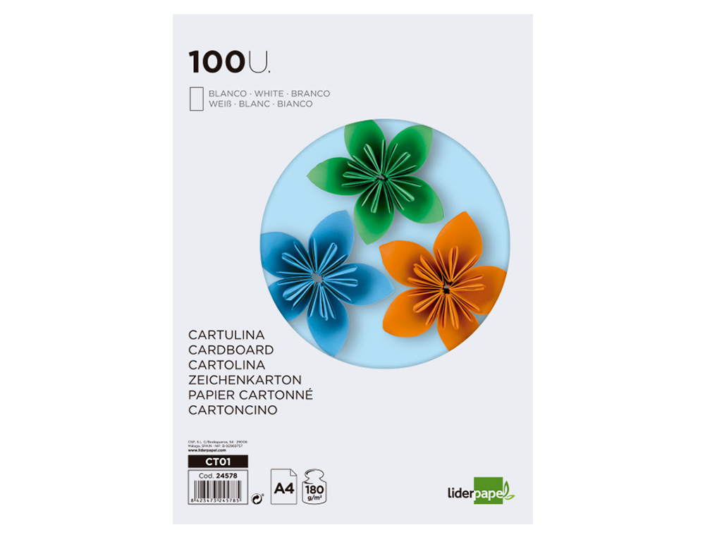 CARTOLINA LIDERPAPEL DIN A4 180 GR BRANCO PACK DE 100 UNIDADES