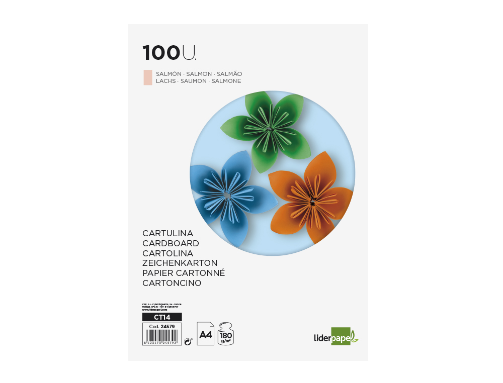 CARTOLINA LIDERPAPEL DIN A4 180 GR SALMAO PACK DE 100 UNIDADES