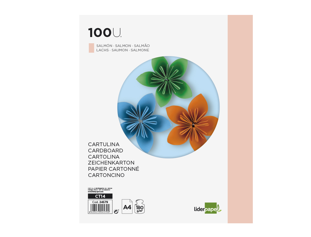 CARTOLINA LIDERPAPEL DIN A4 180 GR SALMAO PACK DE 100 UNIDADES