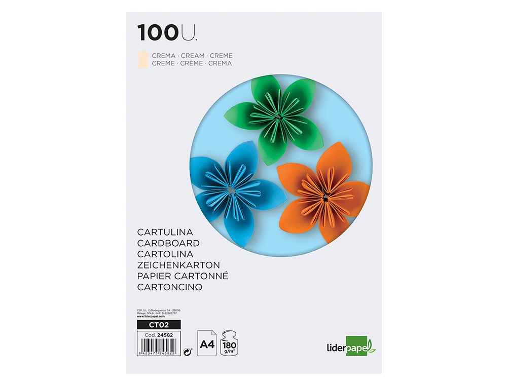 CARTOLINA LIDERPAPEL DIN A4 180 GR CREME PACK DE 100 UNIDADES