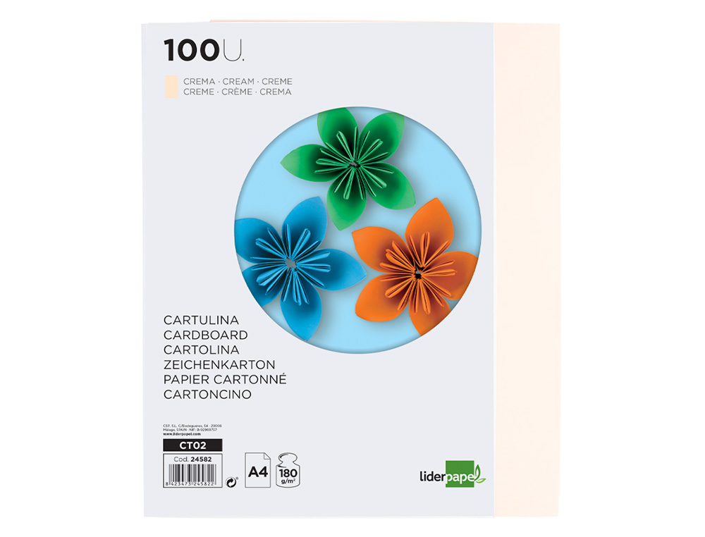 CARTOLINA LIDERPAPEL DIN A4 180 GR CREME PACK DE 100 UNIDADES
