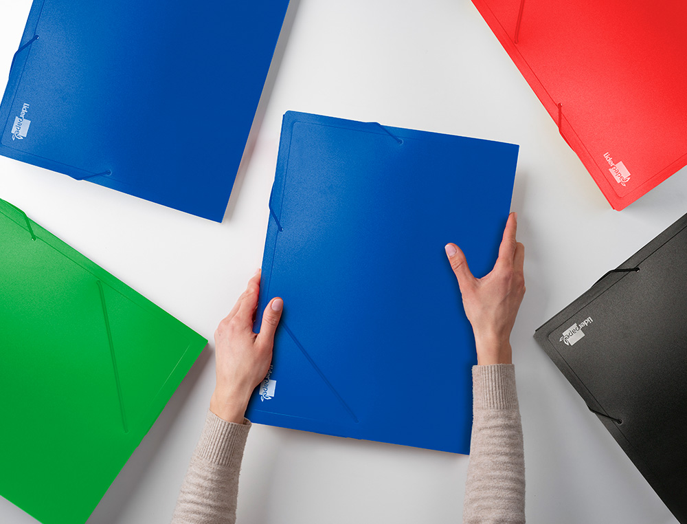 PASTA DE ELASTICOS LIDERPAPEL COM LOMBADA RIGIDA DIN A4 2 BOLSAS AZUL