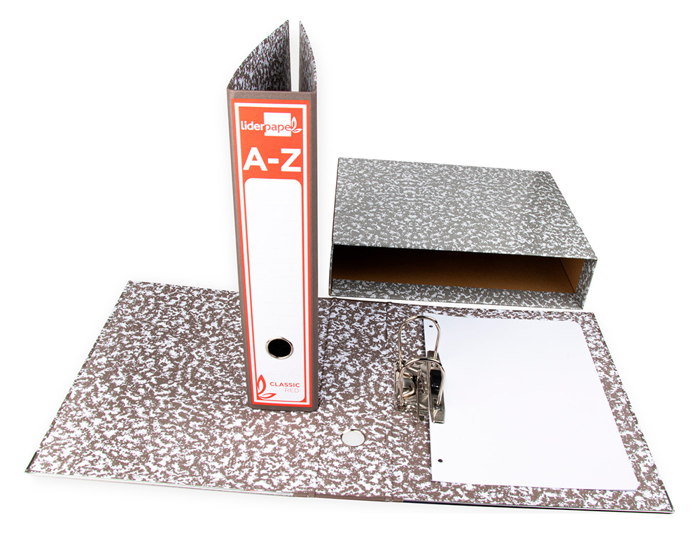 CAIXA PARA PASTA DE ARQUIVO LIDERPAPEL CLASSIC RED DIN A4 MARMOREADA CINZA
