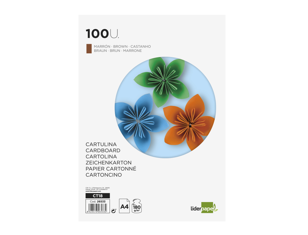 CARTOLINA LIDERPAPEL DIN A4 180 GR CASTANHO PACK DE 100 UNIDADES