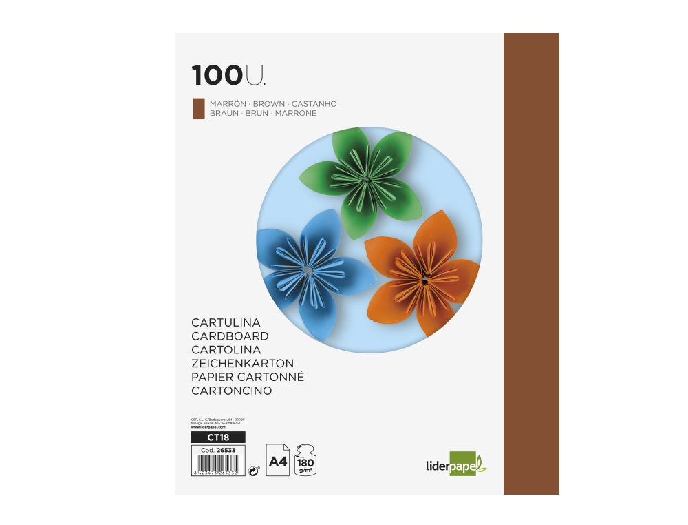 CARTOLINA LIDERPAPEL DIN A4 180 GR CASTANHO PACK DE 100 UNIDADES