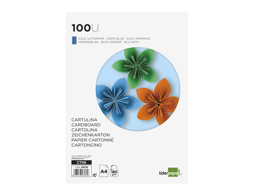 CARTOLINA LIDERPAPEL DIN A4 180 GR AZUL MARINHO PACK DE 100 UNIDADES