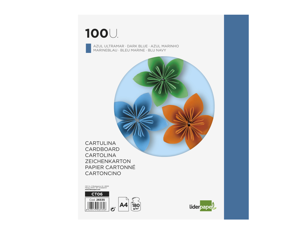 CARTOLINA LIDERPAPEL DIN A4 180 GR AZUL MARINHO PACK DE 100 UNIDADES