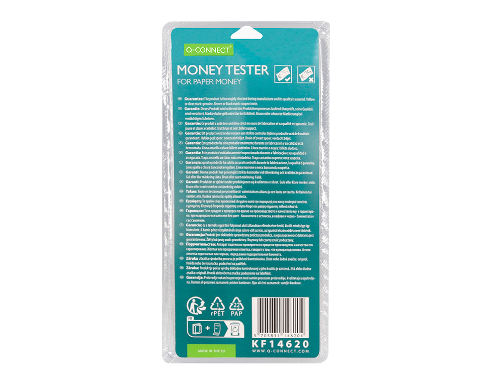 MARCADOR EURO TESTER PEN Q-CONNECT PARA DETECTAR NOTAS EURO FALSAS
