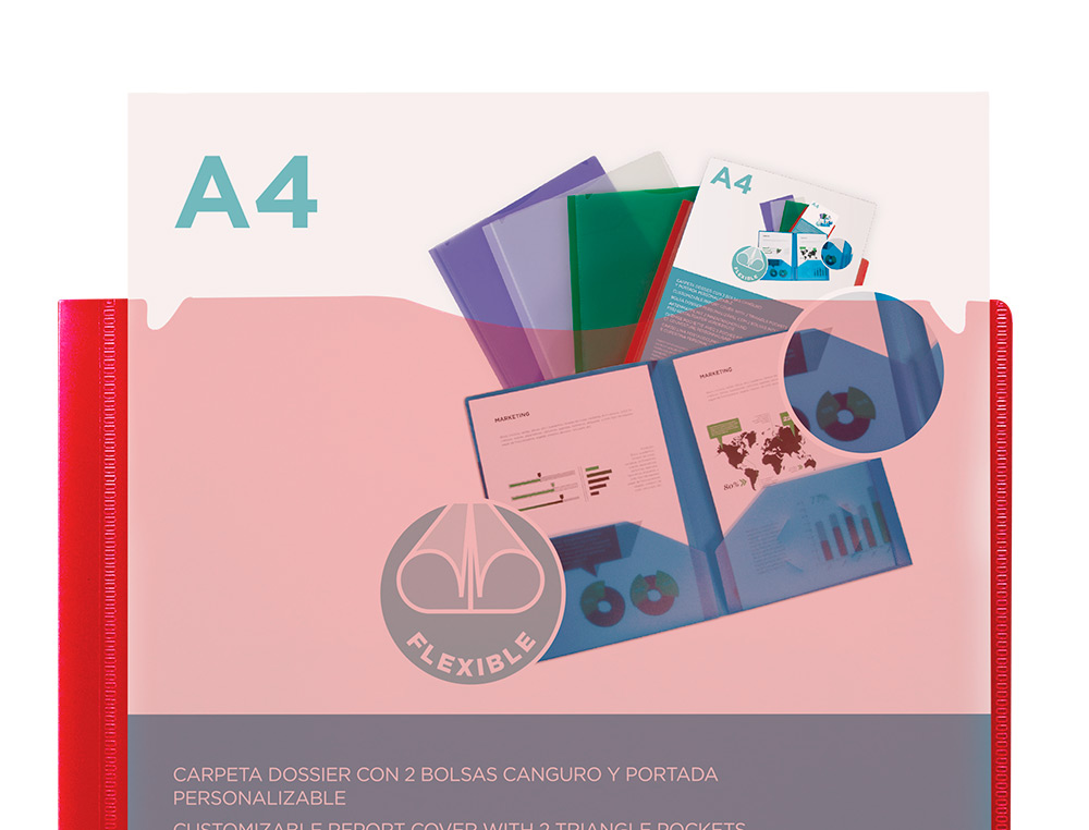BOLSA DOSSIER LIDERPAPEL COM DUPLA BOLSA DIN A4 VERMELHA