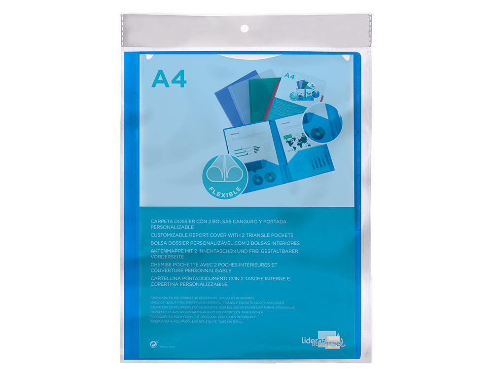 BOLSA DOSSIER LIDERPAPEL COM DUPLA BOLSA DIN A4 AZUL