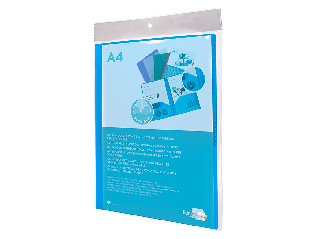 BOLSA DOSSIER LIDERPAPEL COM DUPLA BOLSA DIN A4 AZUL