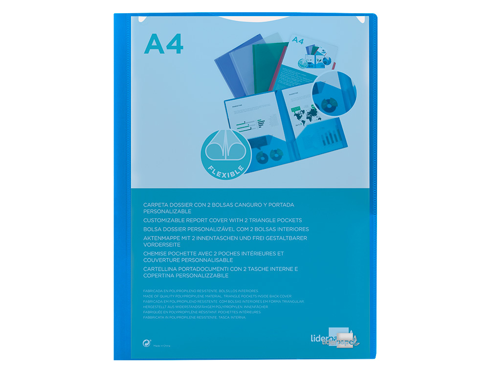 BOLSA DOSSIER LIDERPAPEL COM DUPLA BOLSA DIN A4 AZUL