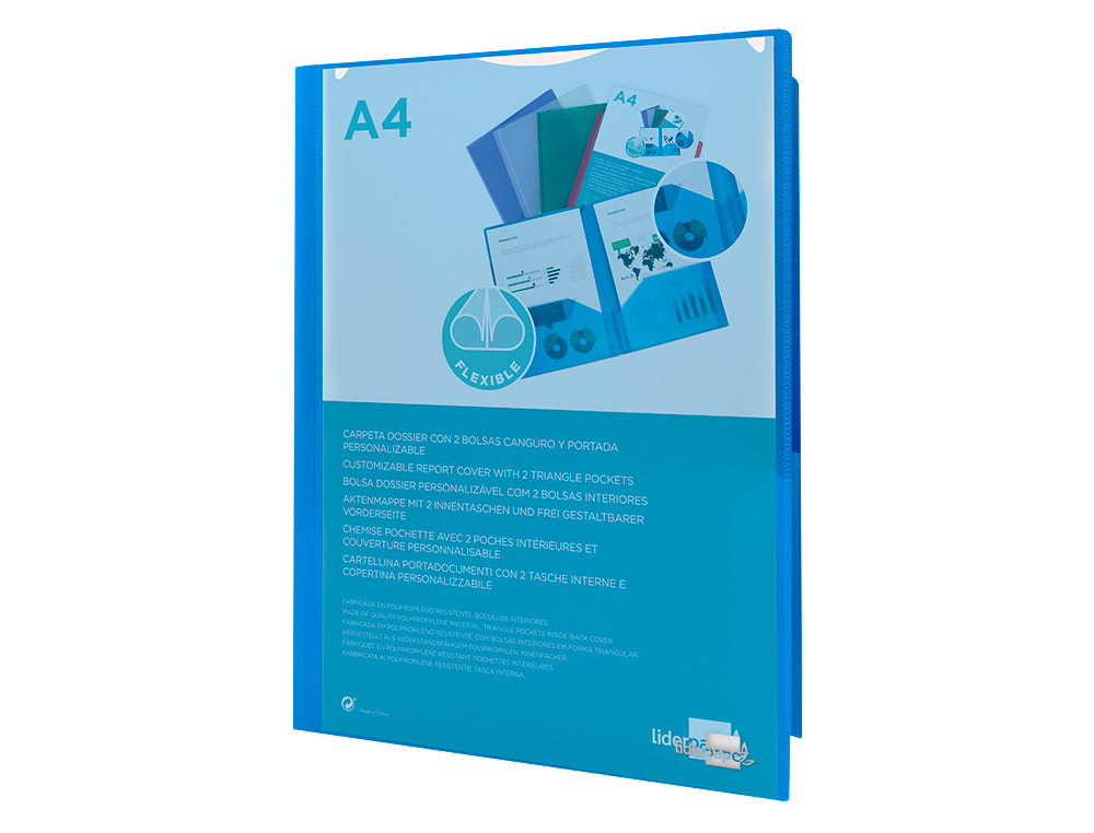 BOLSA DOSSIER LIDERPAPEL COM DUPLA BOLSA DIN A4 AZUL