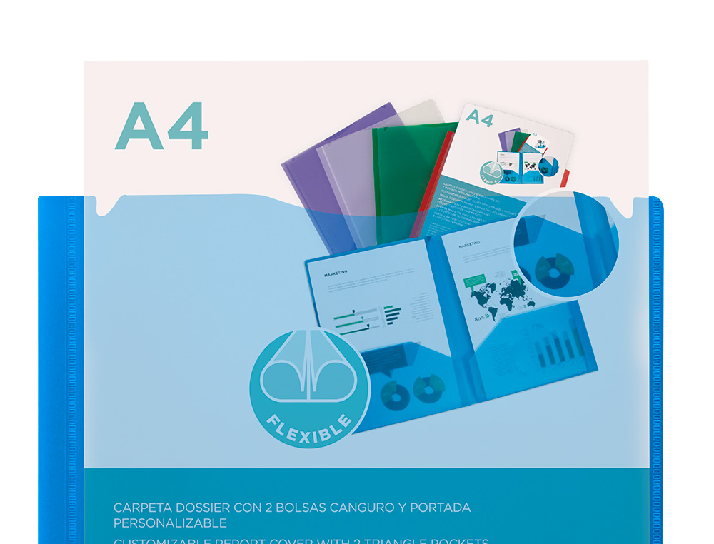 BOLSA DOSSIER LIDERPAPEL COM DUPLA BOLSA DIN A4 AZUL