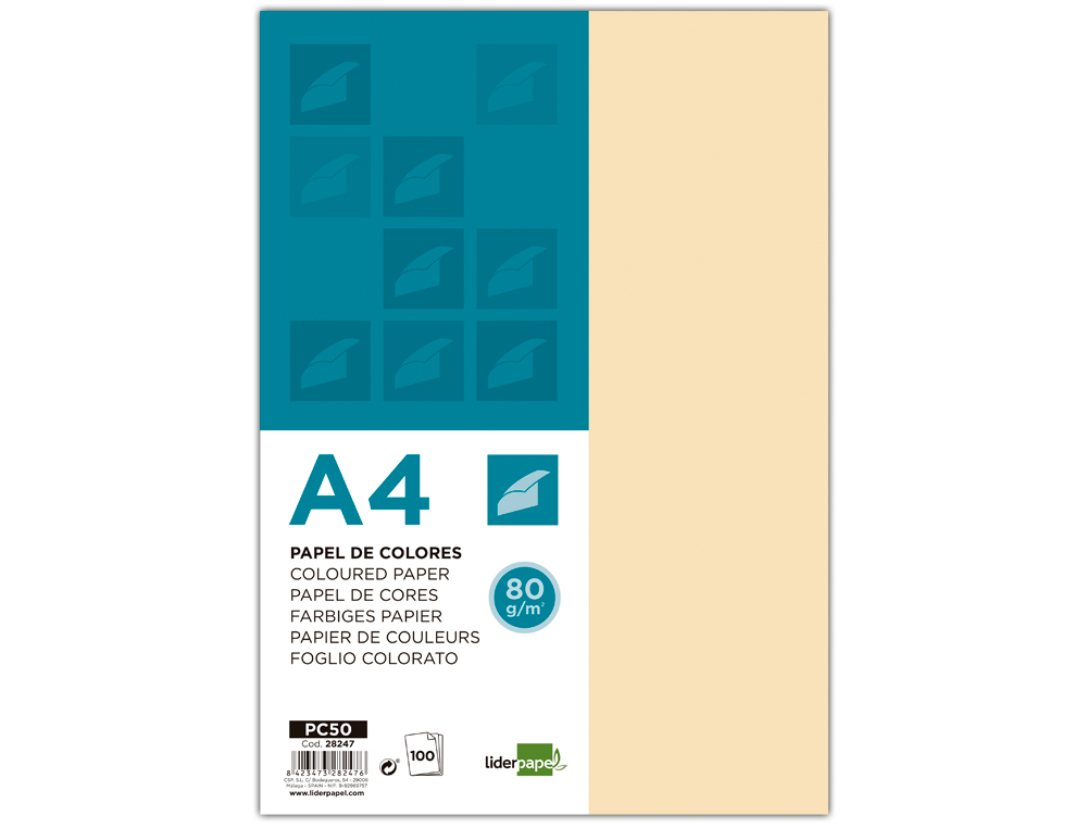 PAPEL DE COR LIDERPAPEL DIN A4 80 GR CREME EMBALAGEM DE 100 FOLHAS