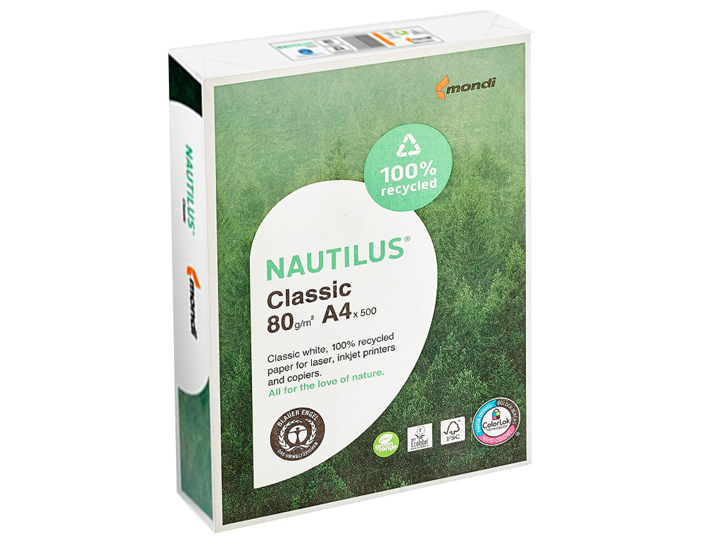 PAPEL FOTOCOPIA NAUTILUS DIN A4 80 GR EMBALAGEM DE 500 FOLHAS