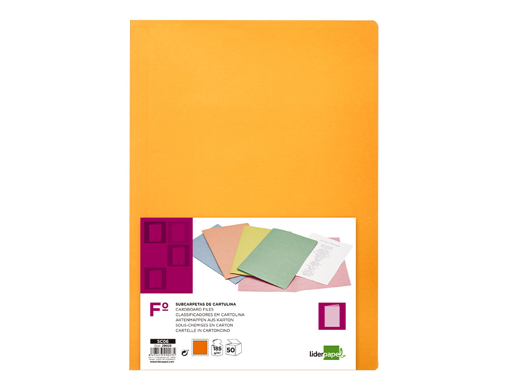 CLASSIFICADOR LIDERPAPEL EM CARTOLINA DE 180 GRS, FOLIO, LARANJA INTENSO