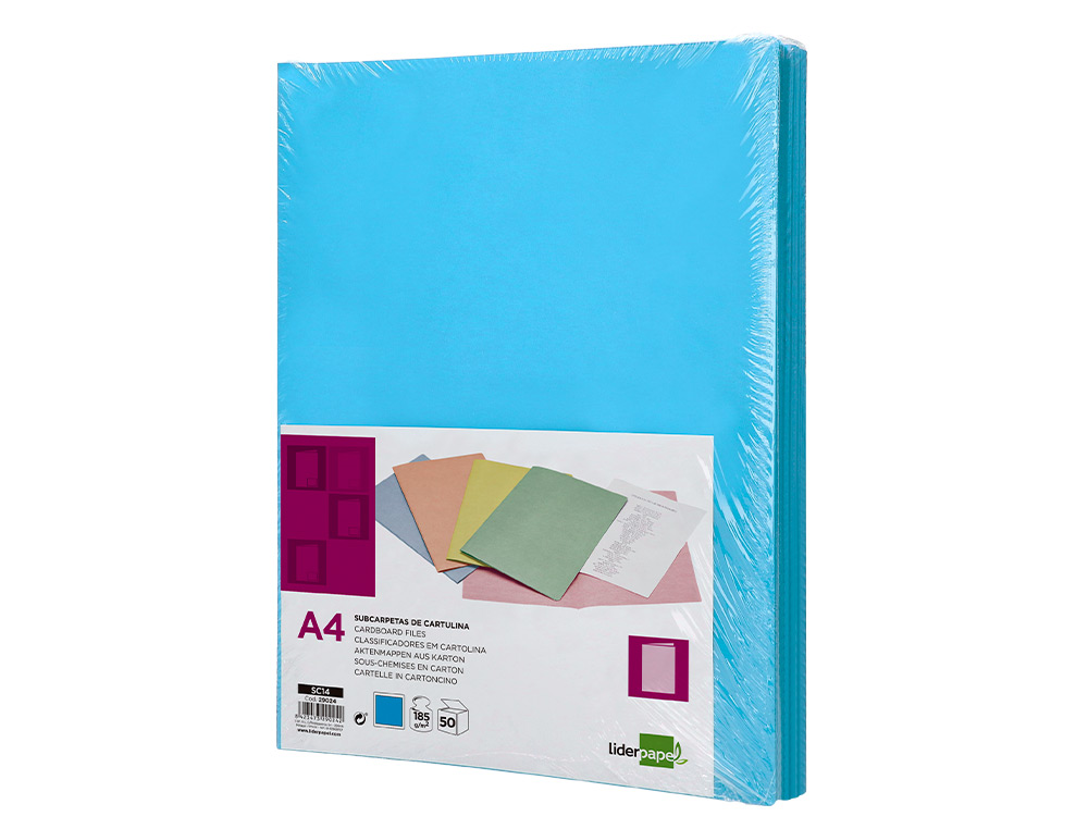 CLASSIFICADOR LIDERPAPEL EM CARTOLINA DE 180 GR DIN A4 CELESTE INTENSO