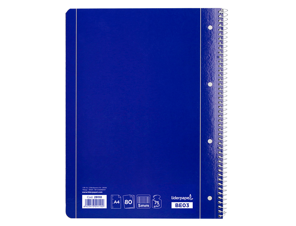 CADERNO ESPIRAL LIDERPAPEL CAPA AZUL MICRO 80 F DIN A4 QUADRICULADO