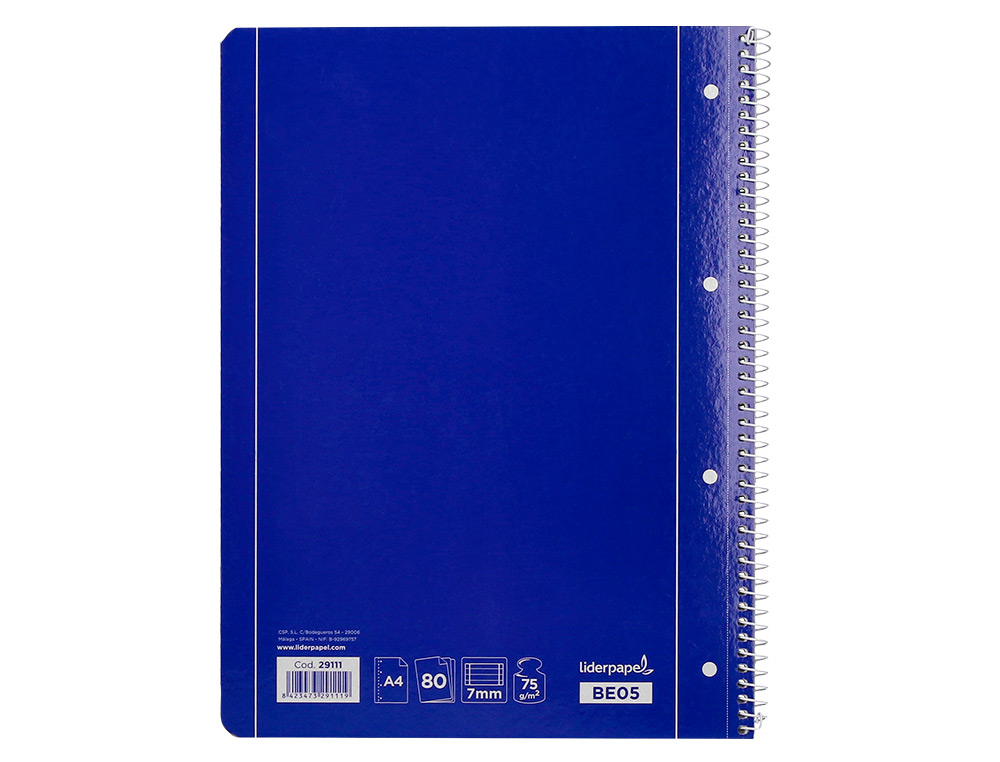 CADERNO ESPIRAL LIDERPAPEL CAPA AZUL MICRO 80 F DIN A4 PAUTADO