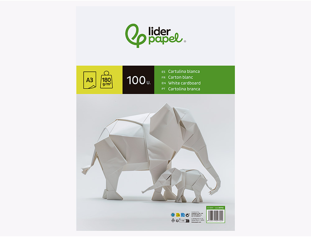 CARTOLINA LIDERPAPEL DIN A3 180 GR BRANCO PACK DE 100 UNIDADES