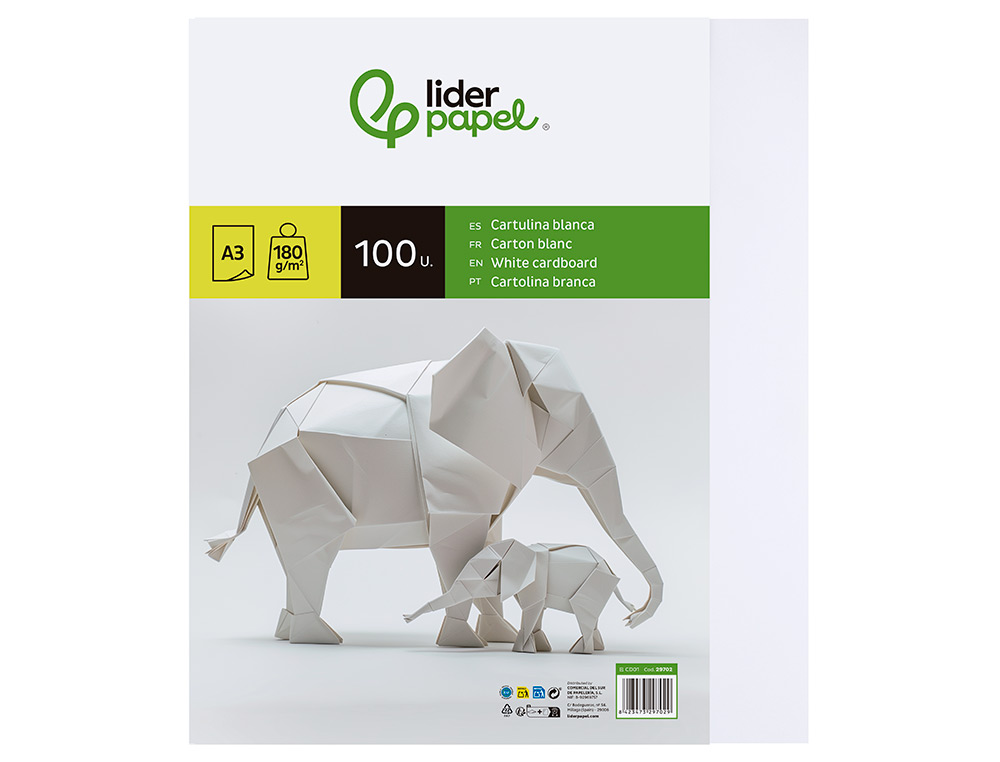 CARTOLINA LIDERPAPEL DIN A3 180 GR BRANCO PACK DE 100 UNIDADES