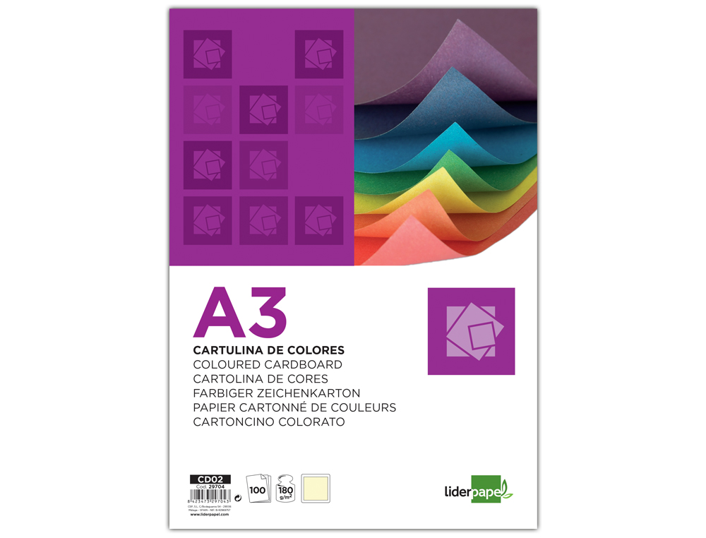 CARTOLINA LIDERPAPEL DIN A3 180 GR AMARELO PACK DE 100 UNIDADES