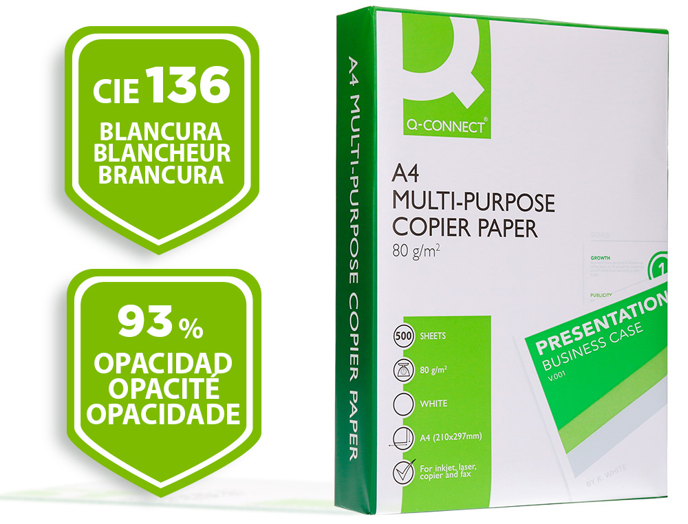 PAPEL FOTOCOPIA Q-CONNECT DIN A4 PACK 500 FOLHAS 80 GR