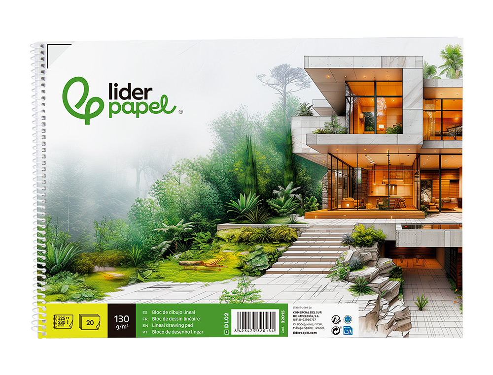 BLOCO DE DESENHO LIDERPAPEL LINEAL ESPIRAL 230X325MM 20 FOLHAS 130GR PERFURADO