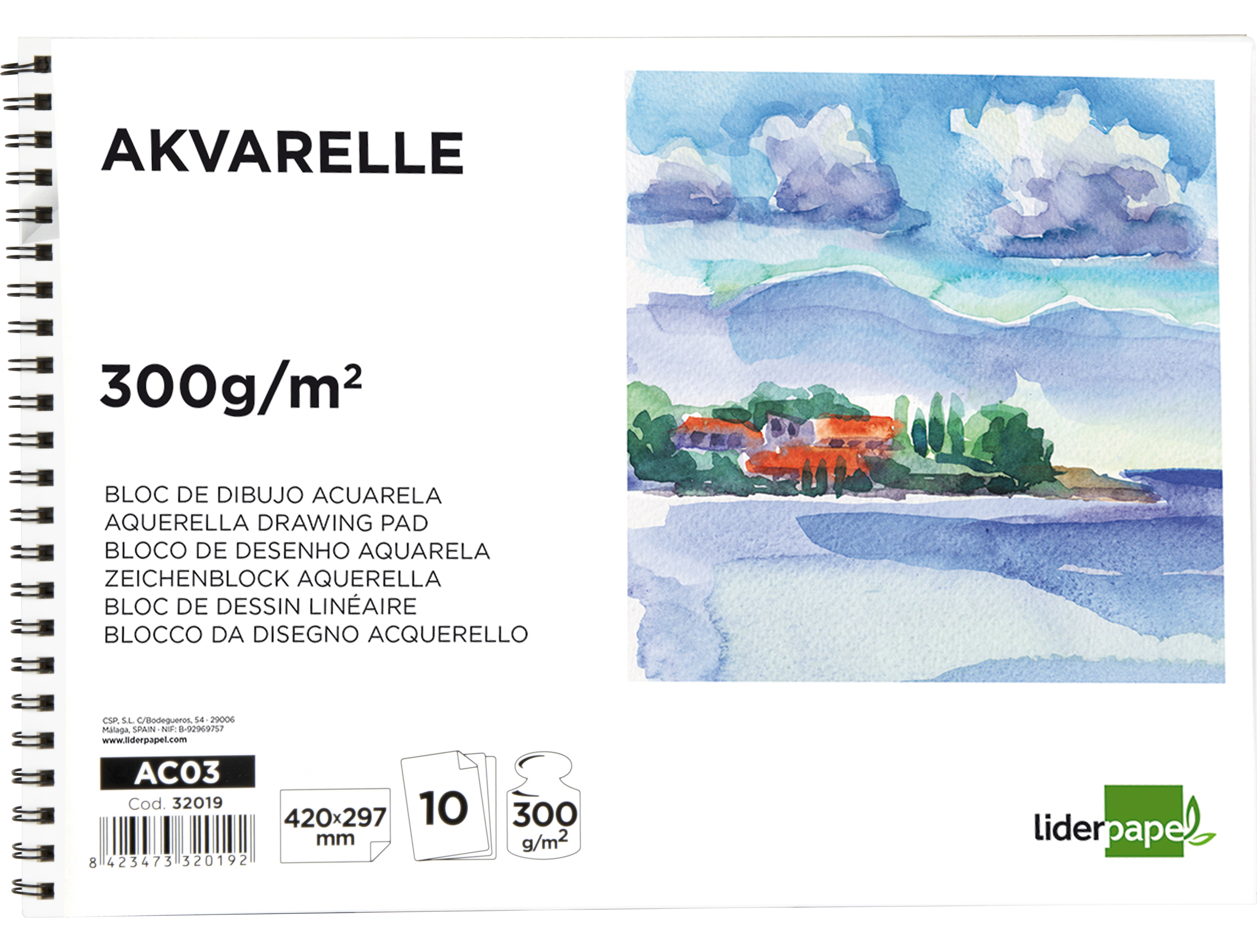 BLOCO DE DESENHO AGUARELA ESPIRAL A3 420X297MM 10 FOLHAS