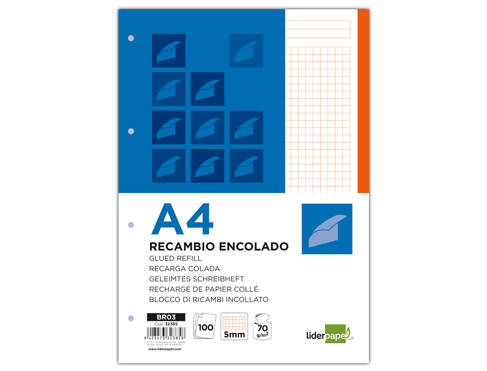 BLOCO/RECARGA LIDERPAPEL COLADO DIN A4 100 F LARANJA