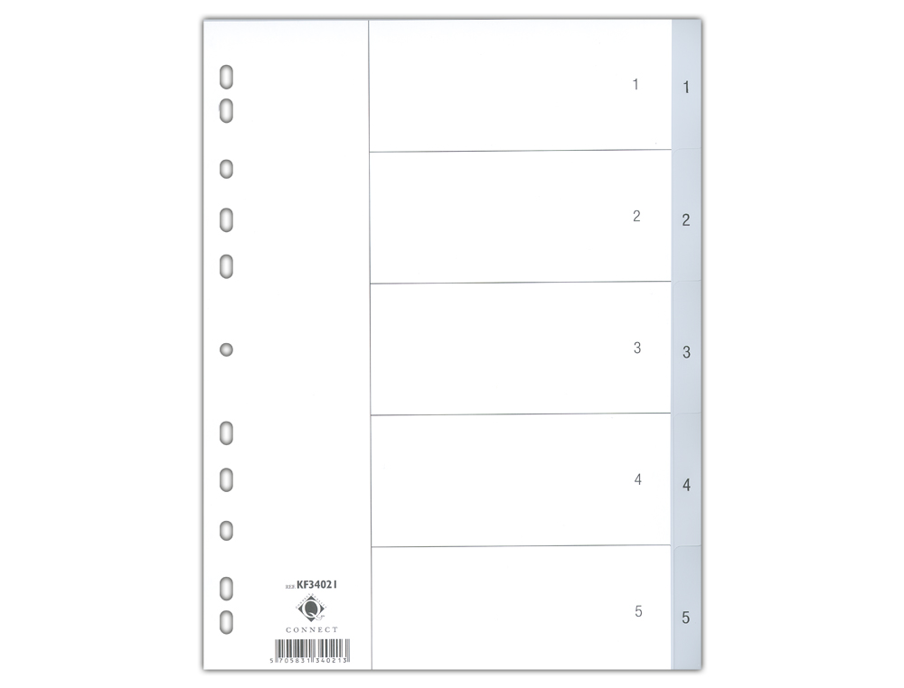 SEPARADOR NUMERICO Q-CONNECT PLASTICO 1-5 CONJUNTO DE 5 SEPARADORES DIN A4 MULTIPERFURADOS