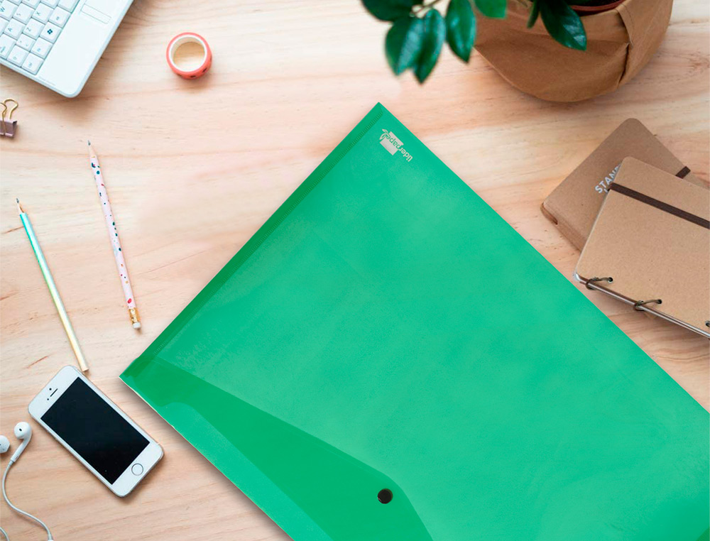 BOLSA PORTA DOCUMENTOS LIDERPAPEL COM MOLA DIN A3 VERDE